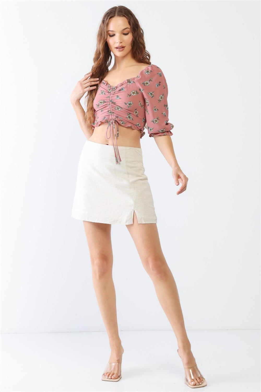 Tasha Apparel Floral Ruffle Smocked Back Ruched Crop Top - Premium  from Trendsi - Just $17! Shop now at noTORIous + co