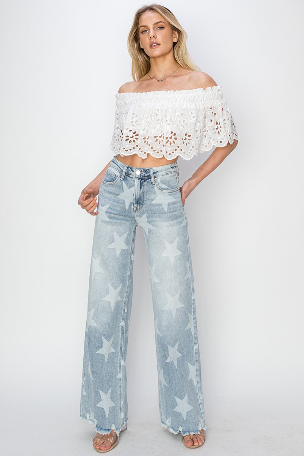RISEN Full Size Raw Hem Star Wide Leg Jeans - Premium Jeans from Trendsi - Just $60! Shop now at noTORIous + co