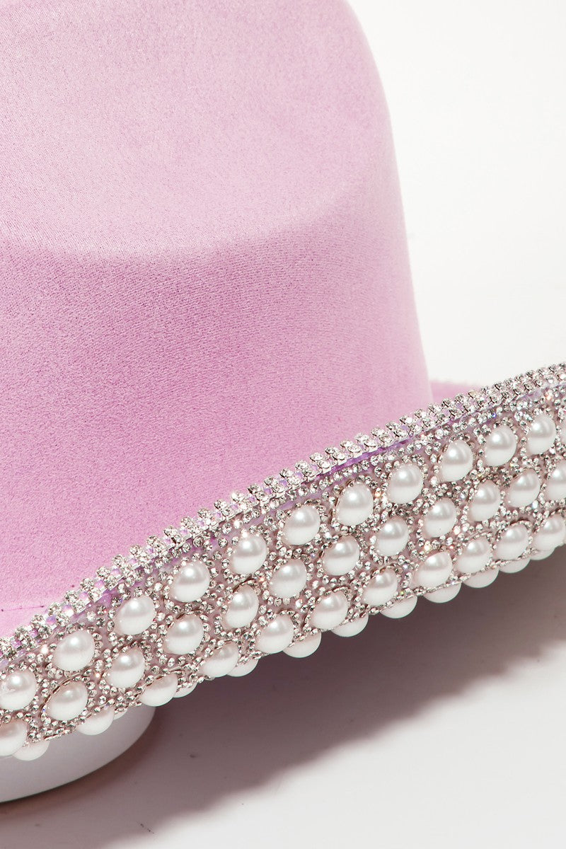 Fame Pave Rhinestone Pearl Trim Cowboy Hat - Premium  from Trendsi - Just $35! Shop now at noTORIous + co