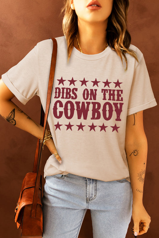 DIBS ON THE COWBOY Round Neck Tee Shirt - Premium Tops from Trendsi - Just $25! Shop now at noTORIous + co