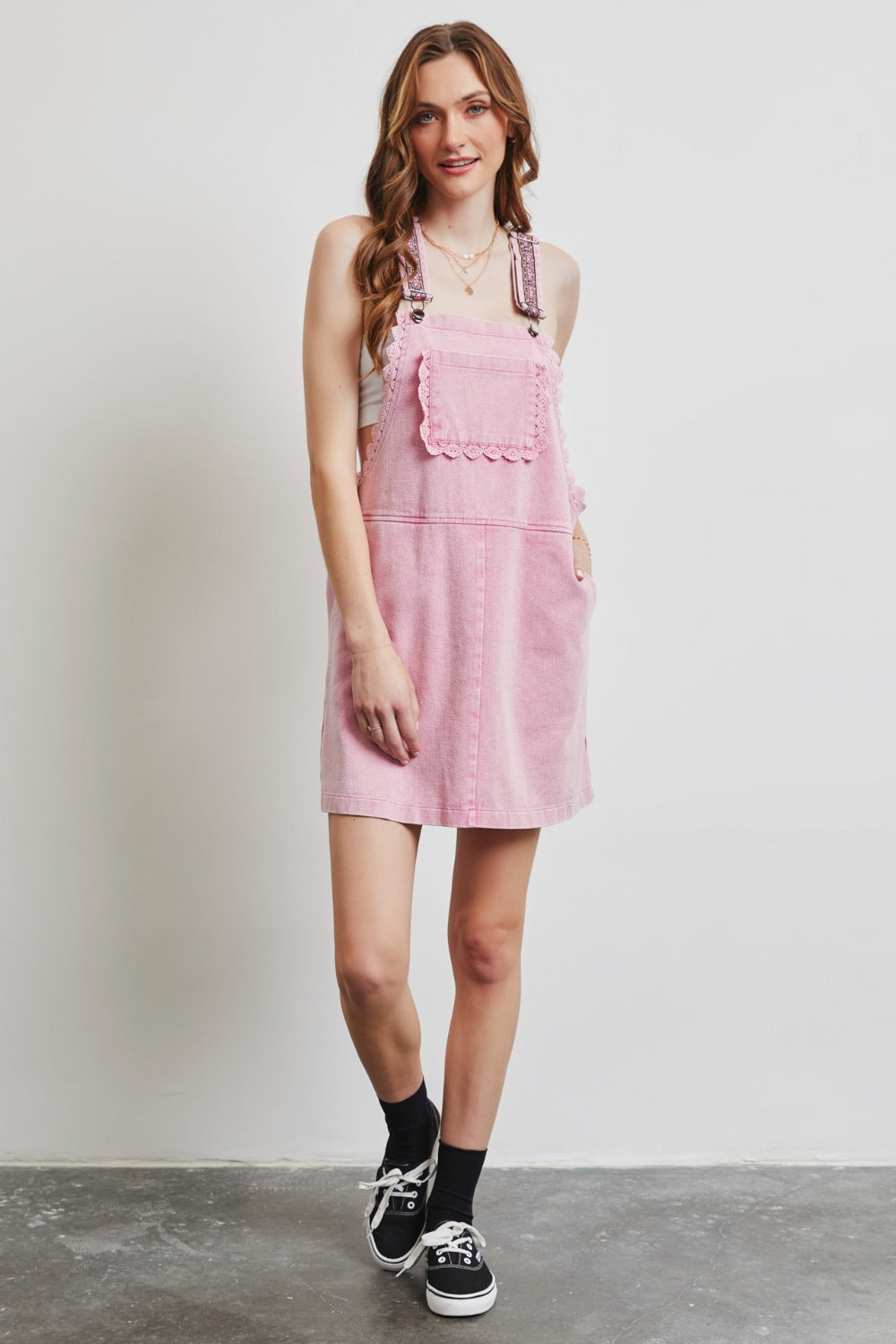 HEYSON Lace Trim Washed Overall Dress - Premium  from Trendsi - Just $55! Shop now at noTORIous + co