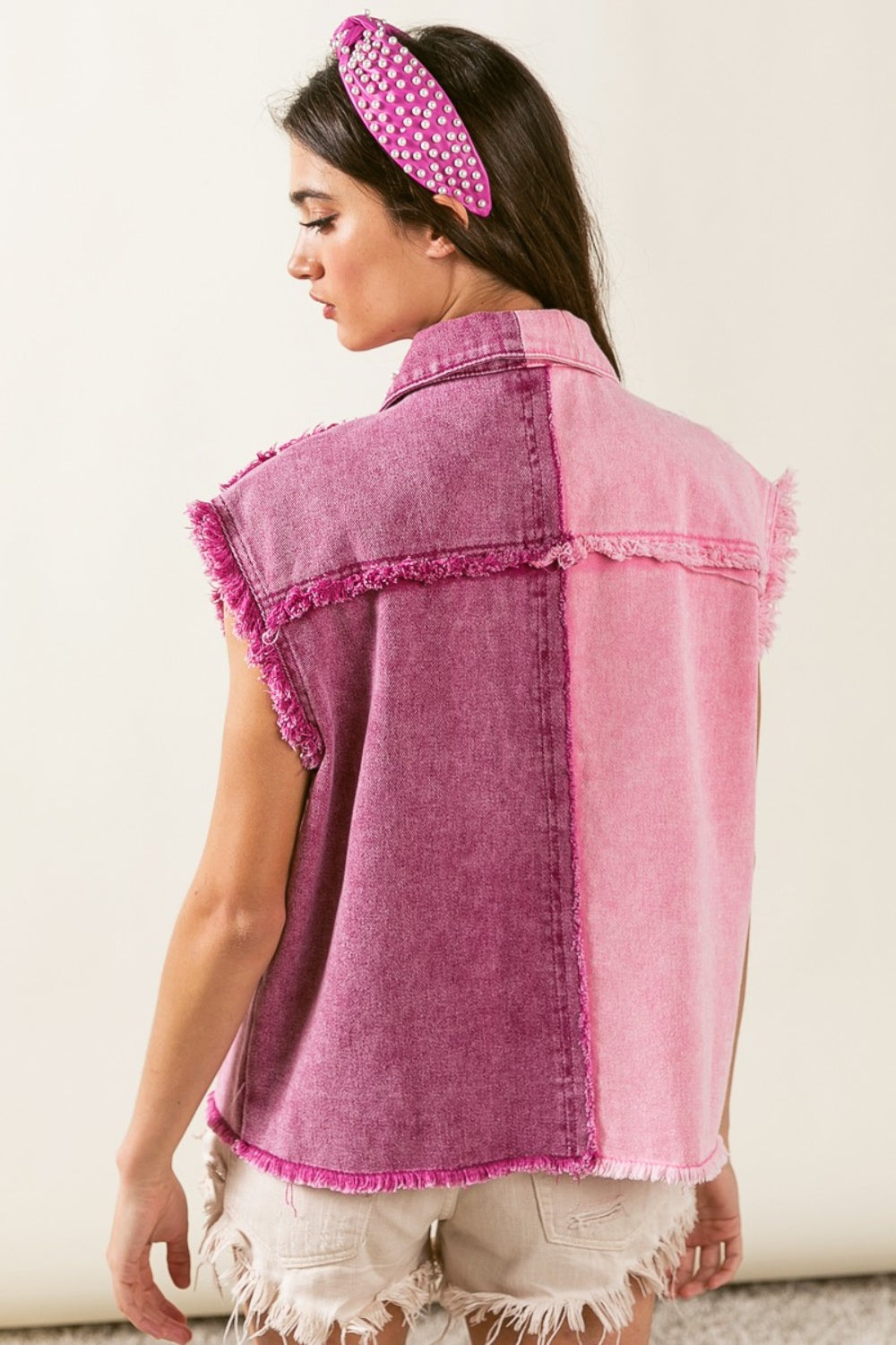 BiBi Pearl & Rhinestone  Decor Contrast Raw Hem Vest Coat - Premium Tops from Trendsi - Just $60! Shop now at noTORIous + co