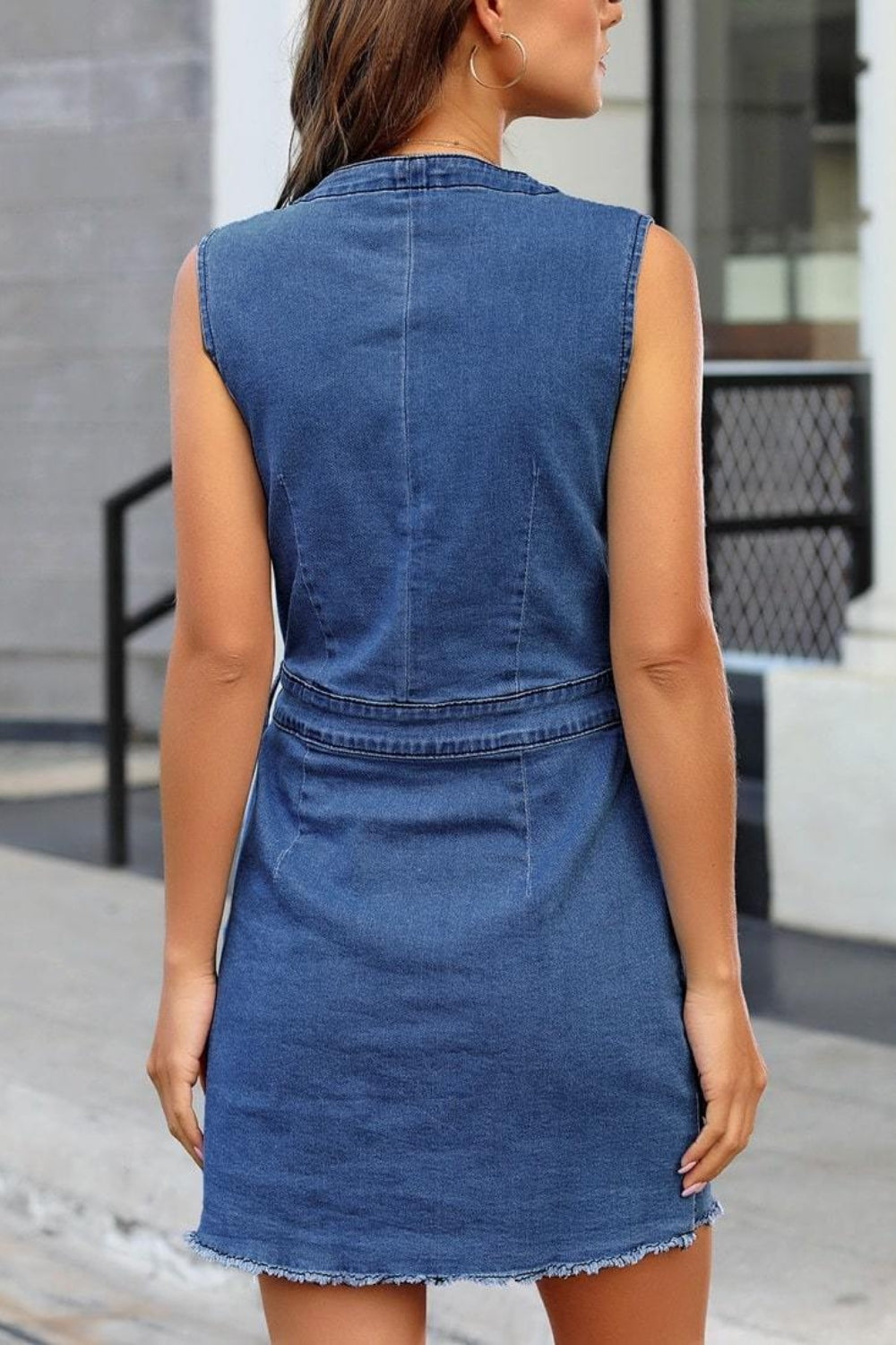 Full Size Button Up V-Neck Sleeveless Denim Dress - Premium Dresses from Trendsi - Just $30! Shop now at noTORIous + co