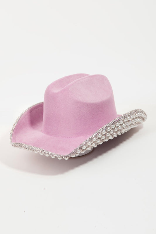 Fame Pave Rhinestone Pearl Trim Cowboy Hat - Premium  from Trendsi - Just $35! Shop now at noTORIous + co