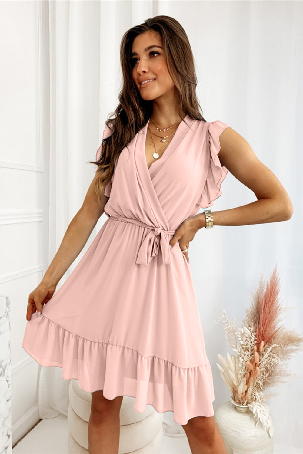 Full Size Ruffled Surplice Cap Sleeve Dress - Premium Dresses from Trendsi - Just $26! Shop now at noTORIous + co