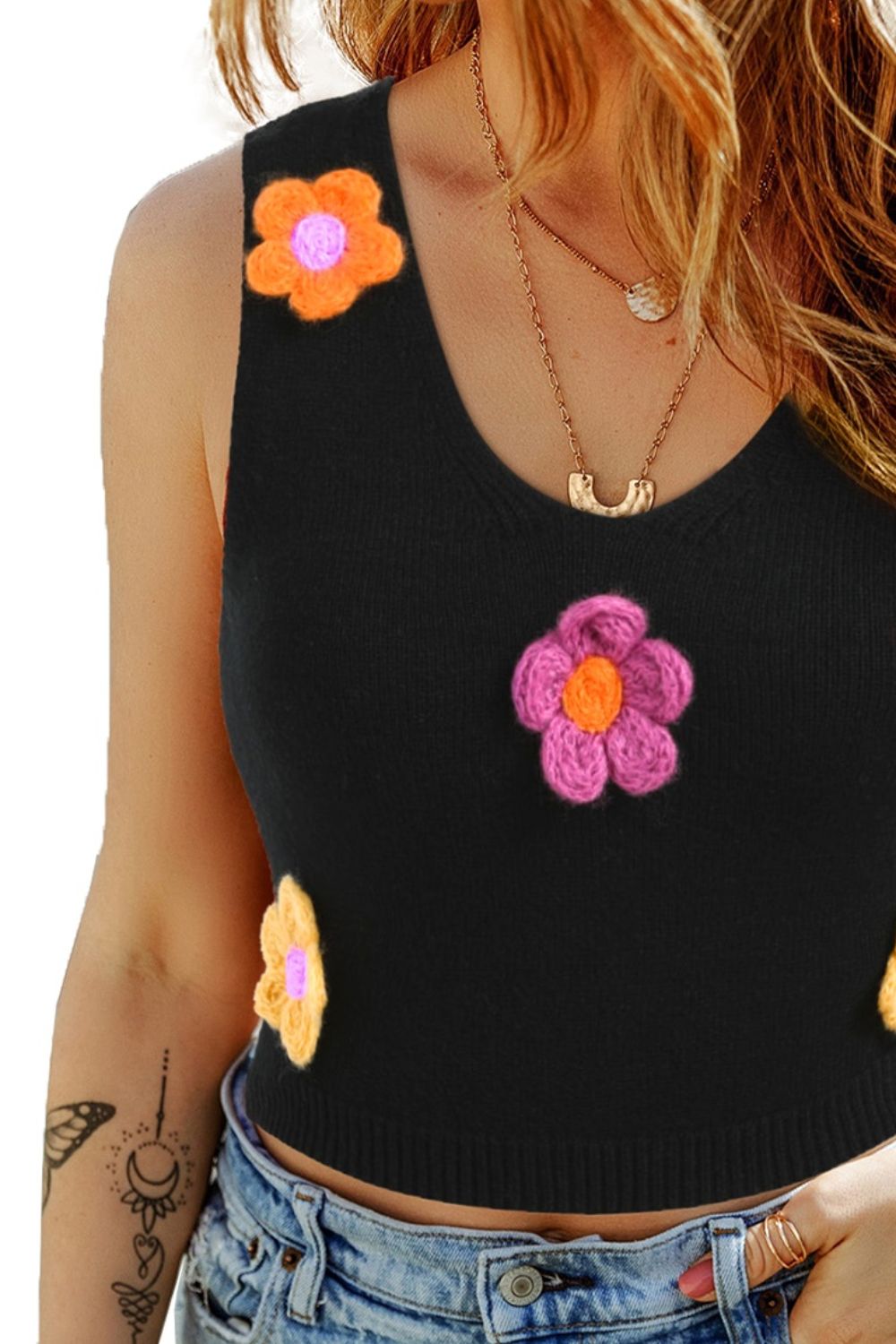 Flower Scoop Neck Knit Vest - Premium Tops from Trendsi - Just $25! Shop now at noTORIous + co