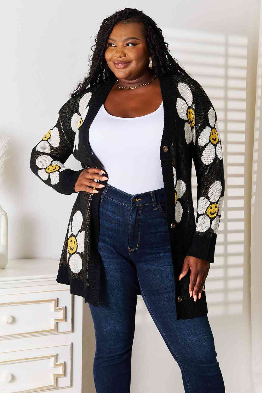 Double Take Floral Button Down Longline Cardigan - Premium Jacket from Trendsi - Just $34! Shop now at noTORIous + co