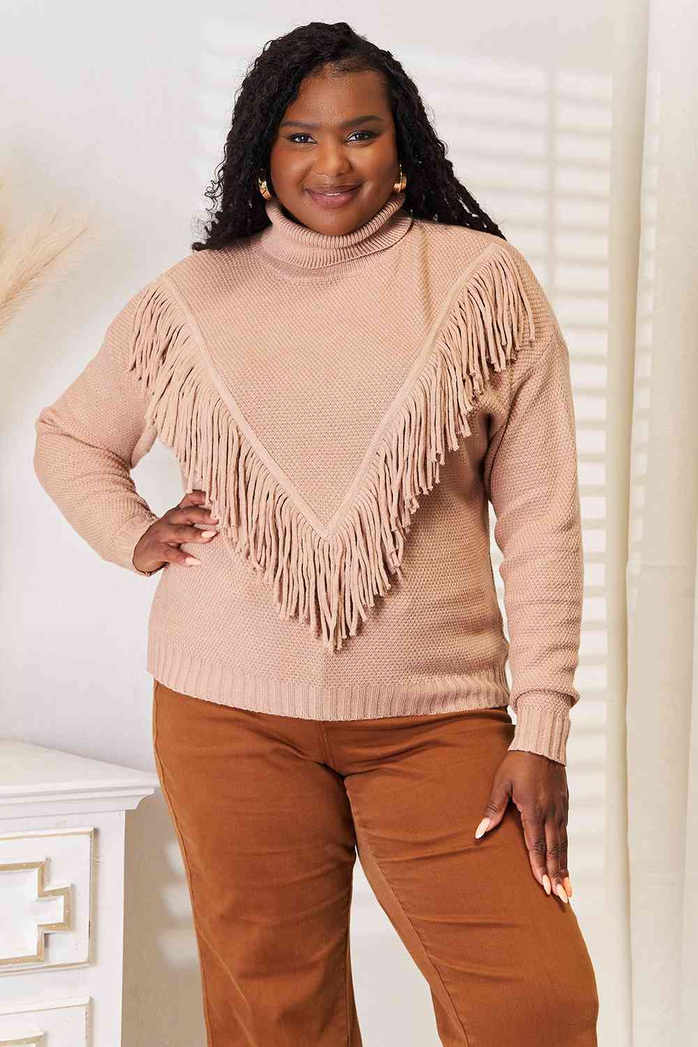 Woven Right Turtleneck Fringe Front Long Sleeve Sweater - Premium  from Trendsi - Just $48! Shop now at noTORIous + co