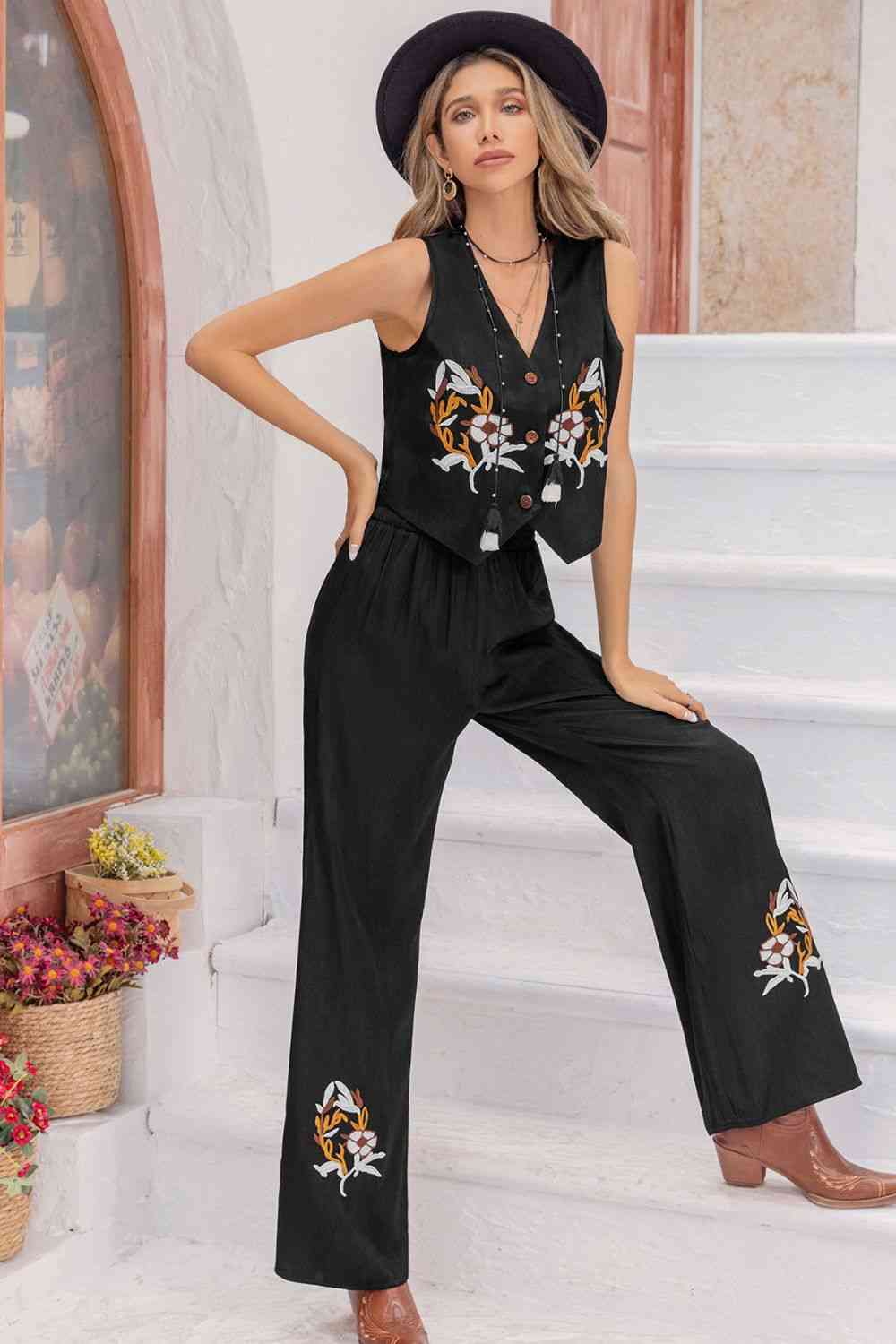 V-Neck Tank Top and Long Pants Set - Premium  from Trendsi - Just $34! Shop now at noTORIous + co