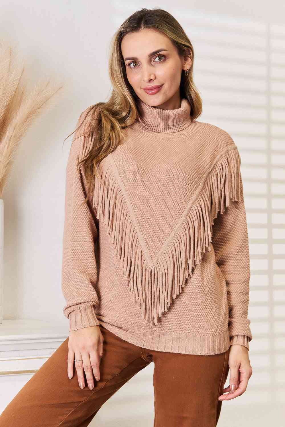 Woven Right Turtleneck Fringe Front Long Sleeve Sweater - Premium  from Trendsi - Just $48! Shop now at noTORIous + co