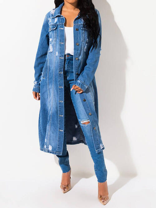 Long Sleeve Raw Hem Denim Jacket - Premium Jacket from Trendsi - Just $75! Shop now at noTORIous + co