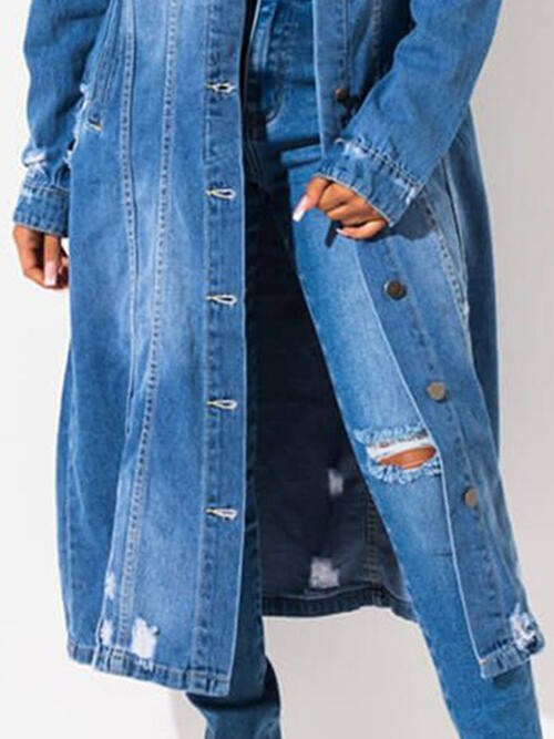 Long Sleeve Raw Hem Denim Jacket - Premium Jacket from Trendsi - Just $75! Shop now at noTORIous + co