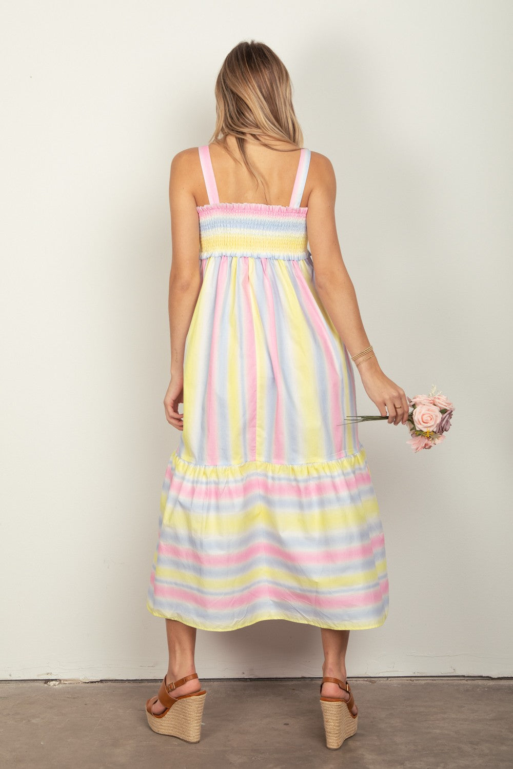 VERY J Striped Woven Smocked Midi Cami Dress - Premium  from Trendsi - Just $49! Shop now at noTORIous + co