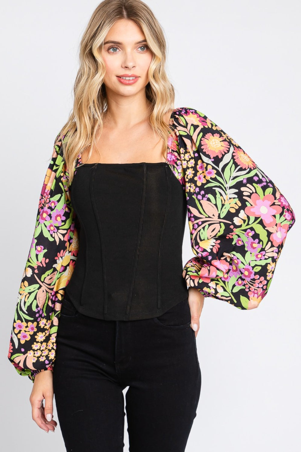 ODDI Full Size Floral Balloon Sleeve Blouse - Premium  from Trendsi - Just $47.64! Shop now at noTORIous + co