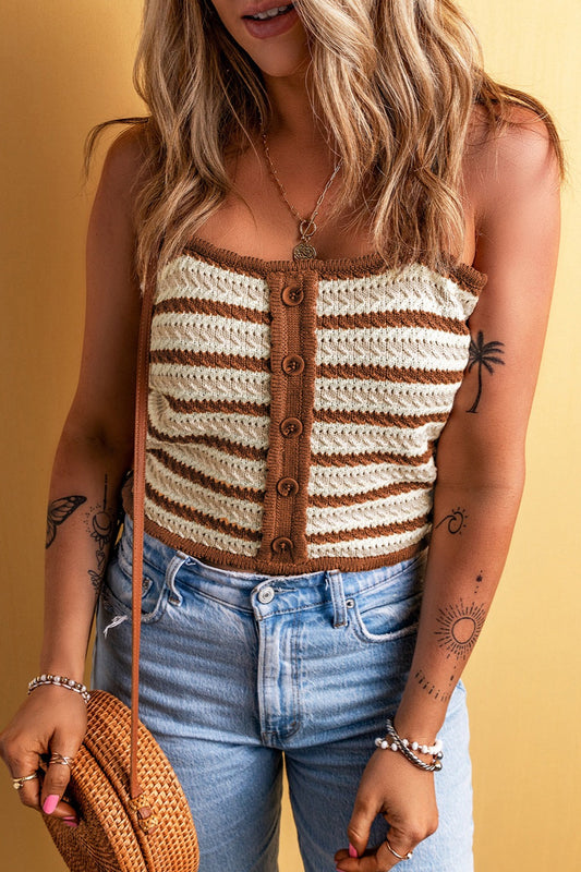 Decorative Button Striped Knit Cami - Premium Tops from Trendsi - Just $25! Shop now at noTORIous + co
