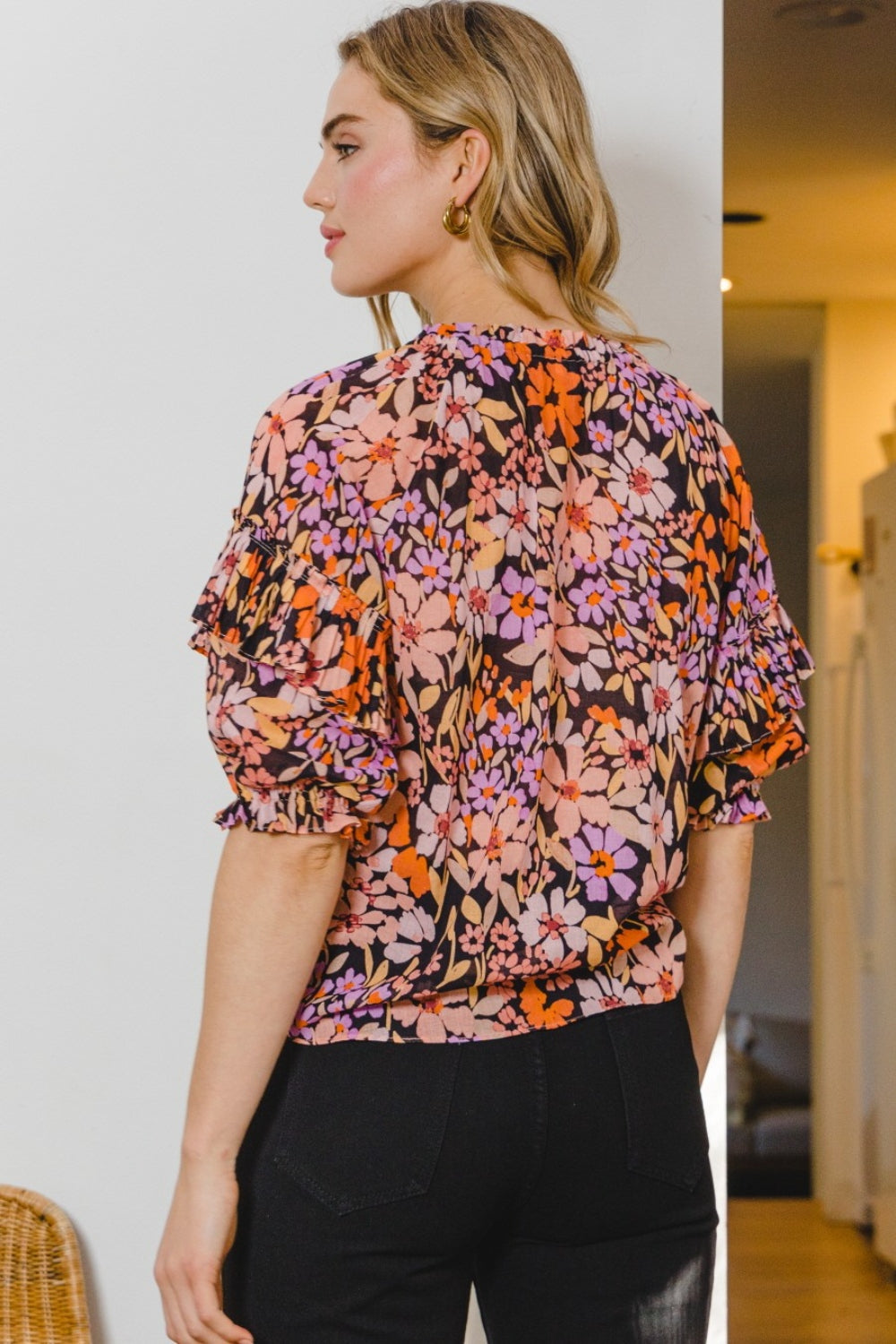 ODDI Full Size Floral Tie Neck Ruffled Blouse - Premium  from Trendsi - Just $51.80! Shop now at noTORIous + co