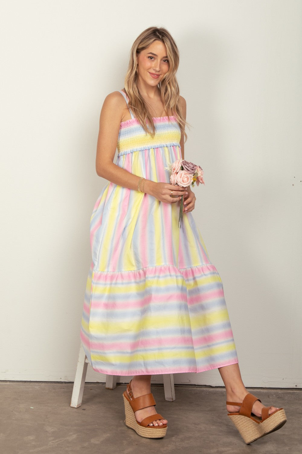 VERY J Striped Woven Smocked Midi Cami Dress - Premium  from Trendsi - Just $49! Shop now at noTORIous + co