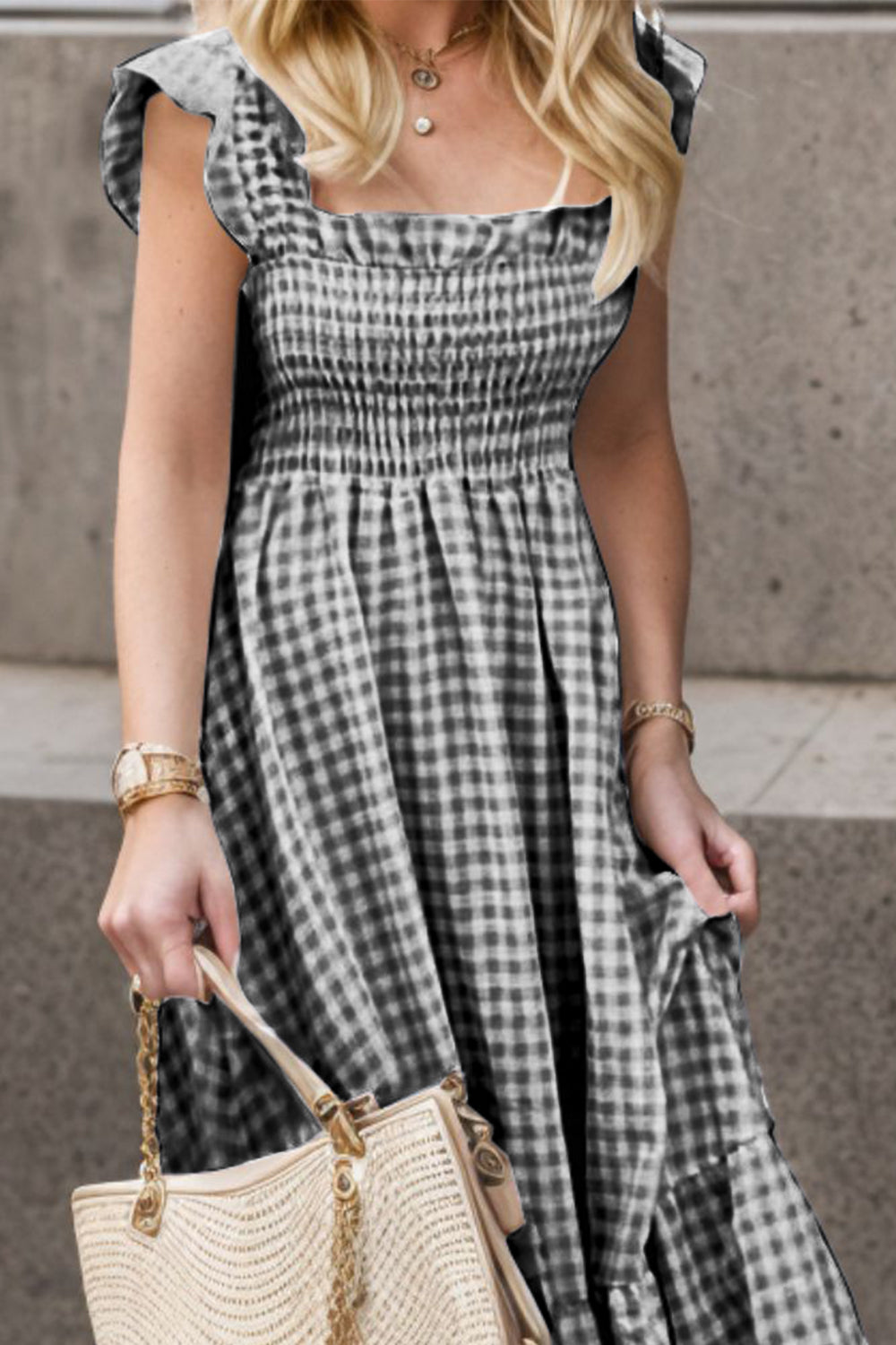 Full Size Smocked Ruffled Plaid Ruffle Hem Dress - Premium  from Trendsi - Just $25! Shop now at noTORIous + co