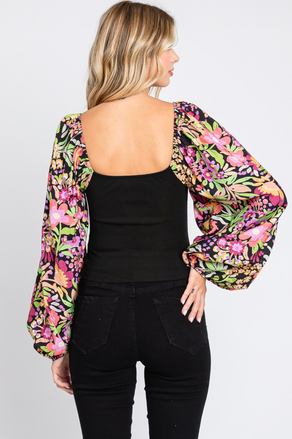 ODDI Full Size Floral Balloon Sleeve Blouse - Premium  from Trendsi - Just $47.64! Shop now at noTORIous + co
