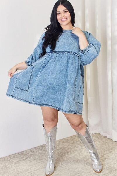 HEYSON Full Size Oversized Denim Babydoll Dress - Premium Dresses from Trendsi - Just $57.22! Shop now at noTORIous + co