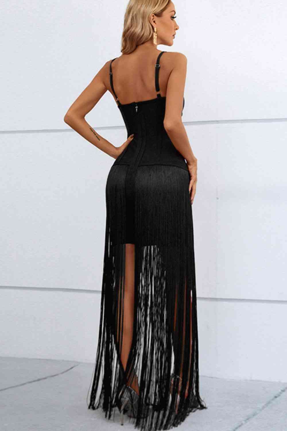 Cutout Strappy Neck Fringe Dress - Premium Dresses from Trendsi - Just $115! Shop now at noTORIous + co