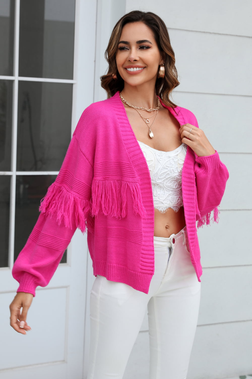 Double Take Fringe Trim Open Front Cardigan - Premium  from Trendsi - Just $36.00! Shop now at noTORIous + co