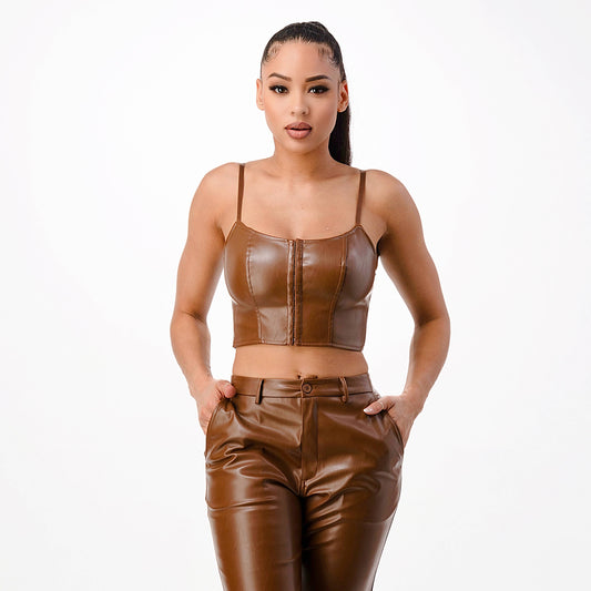caramel faux leather corset crop - Premium  from MNI LOS ANGELES - Just $31.90! Shop now at noTORIous + co