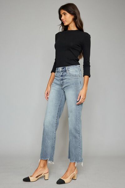 Kancan High Waist Raw Hem Cropped Wide Leg Jeans - Premium Jeans from Trendsi - Just $62.28! Shop now at noTORIous + co