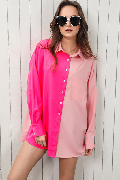 Double Take Color Block Collared Longline Shirt - Premium  from Trendsi - Just $31.00! Shop now at noTORIous + co