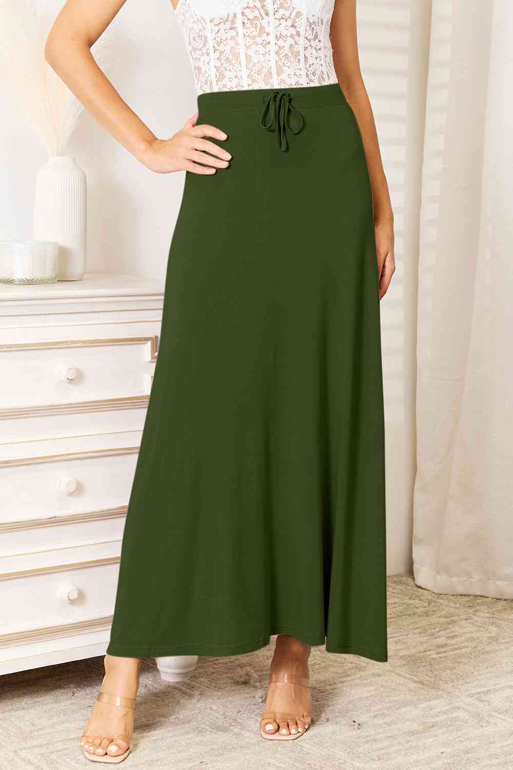 Double Take Full Size Soft Rayon Drawstring Waist Maxi Skirt Rayon - Premium  from Trendsi - Just $26! Shop now at noTORIous + co
