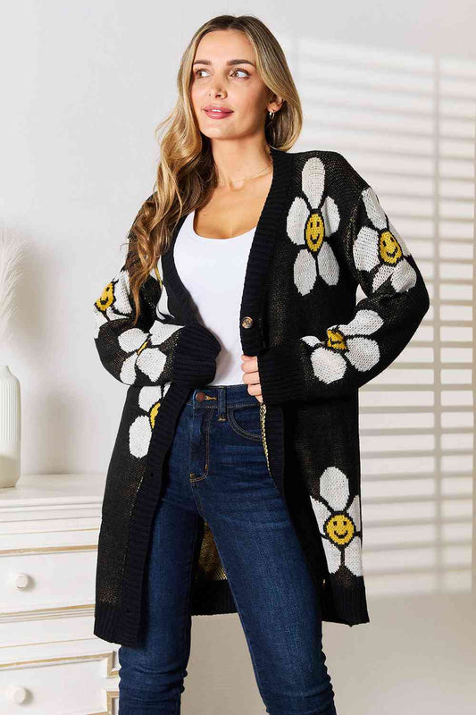 Double Take Floral Button Down Longline Cardigan - Premium Jacket from Trendsi - Just $34! Shop now at noTORIous + co