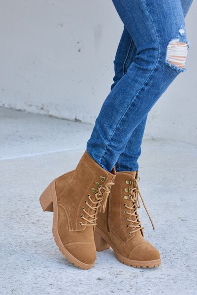 Forever Link Lace-Up Zipper Detail Block Heel Boots - Premium Shoes from Trendsi - Just $21.24! Shop now at noTORIous + co