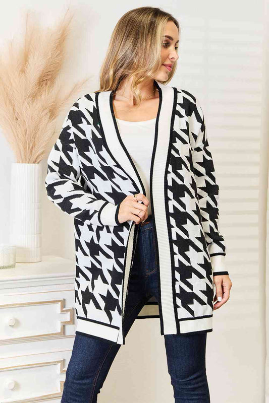 Woven Right Houndstooth Open Front Longline Cardigan - Premium  from Trendsi - Just $43! Shop now at noTORIous + co