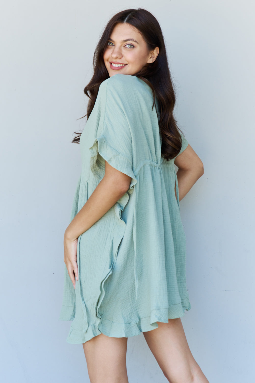 out of time ruffle sage drawstring dress - Premium Dresses from Trendsi - Just $29.00! Shop now at noTORIous + co
