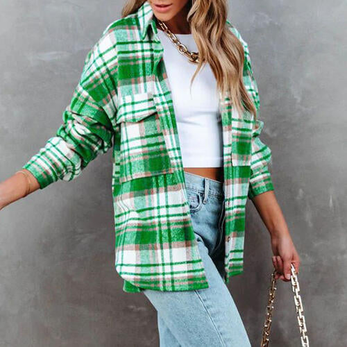 Plaid High-Low Collared Neck Jacket with Pockets - Premium Jacket from Trendsi - Just $32! Shop now at noTORIous + co