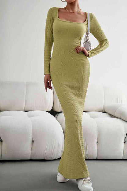 Long Sleeve Square Neck Maxi Bodycon Dress - Premium Dresses from Trendsi - Just $28! Shop now at noTORIous + co