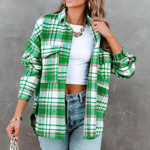 Plaid High-Low Collared Neck Jacket with Pockets - Premium Jacket from Trendsi - Just $32! Shop now at noTORIous + co