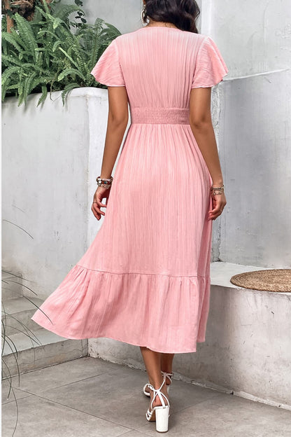 Surplice Neck Smocked Waist Flutter Sleeve Dress - Premium  from Trendsi - Just $30.00! Shop now at noTORIous + co