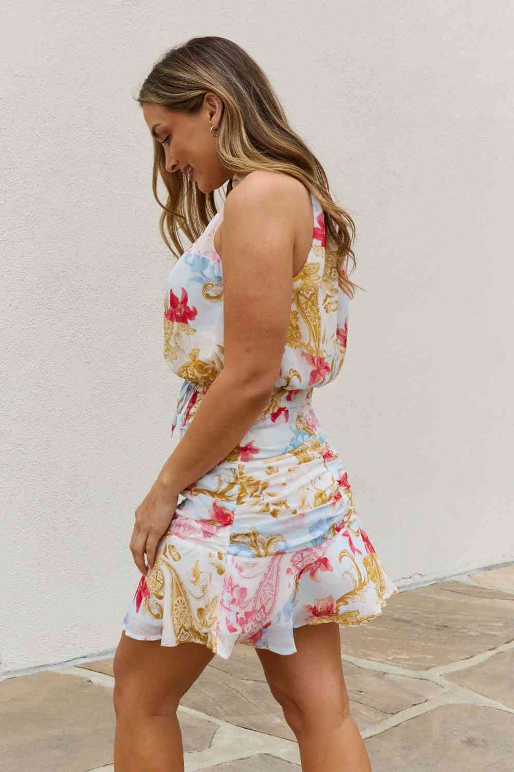 White Birch Full Size Floral Print Halter Woven Dress - Premium Dresses from Trendsi - Just $26! Shop now at noTORIous + co