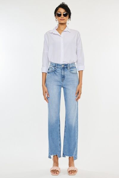 Kancan High Waist Raw Hem Straight Jeans - Premium Jeans from Trendsi - Just $54.84! Shop now at noTORIous + co