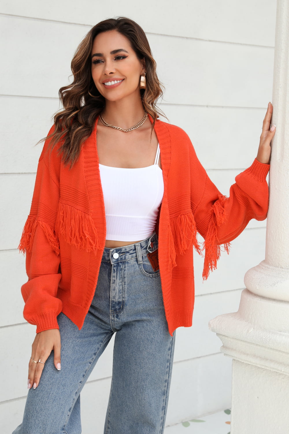 Double Take Fringe Trim Open Front Cardigan - Premium  from Trendsi - Just $36.00! Shop now at noTORIous + co