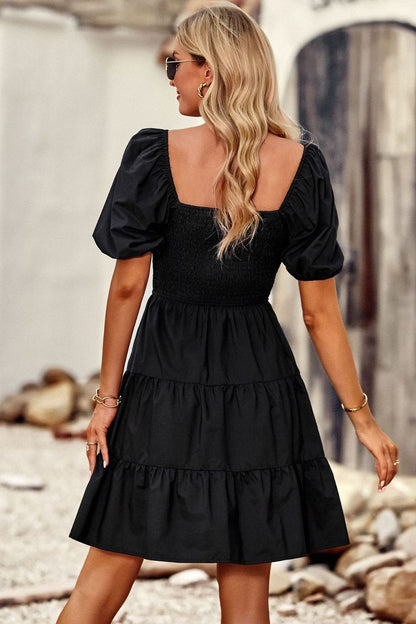 Balloon Sleeve Square Neck Smocked Midi Dress - Premium  from Trendsi - Just $33.00! Shop now at noTORIous + co