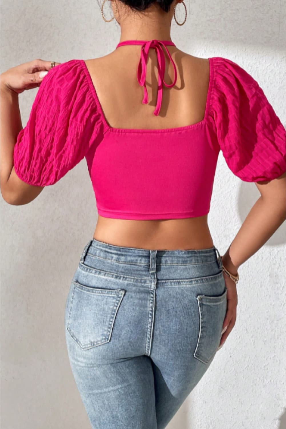 Cropped Halter Neck Tie Back Blouse - Premium  from Trendsi - Just $22.00! Shop now at noTORIous + co