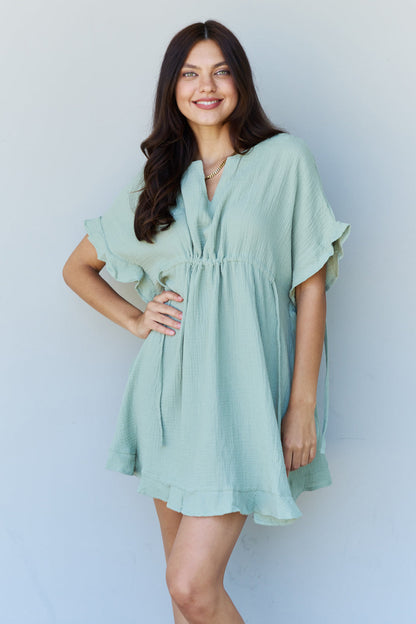 out of time ruffle sage drawstring dress - Premium Dresses from Trendsi - Just $29.00! Shop now at noTORIous + co