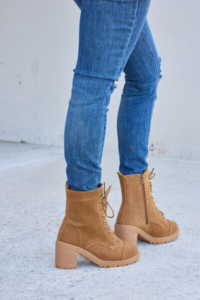 Forever Link Lace-Up Zipper Detail Block Heel Boots - Premium Shoes from Trendsi - Just $21.24! Shop now at noTORIous + co