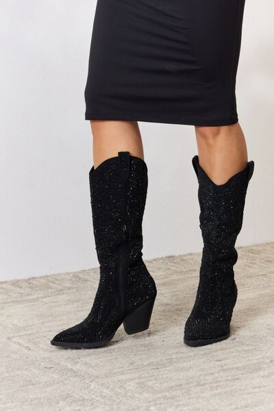 Forever Link Rhinestone Knee High Cowboy Boots - Premium Shoes from Trendsi - Just $65! Shop now at noTORIous + co
