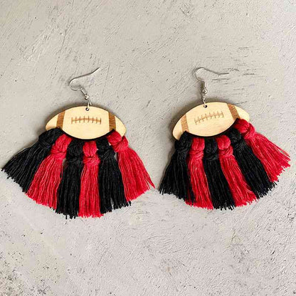Fringe Detail Football Shape Wooden Dangle Earrings - Premium Tops from Trendsi - Just $9! Shop now at noTORIous + co