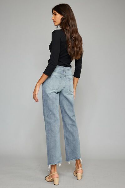 Kancan High Waist Raw Hem Cropped Wide Leg Jeans - Premium Jeans from Trendsi - Just $62.28! Shop now at noTORIous + co