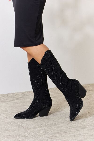 Forever Link Rhinestone Knee High Cowboy Boots - Premium Shoes from Trendsi - Just $65! Shop now at noTORIous + co